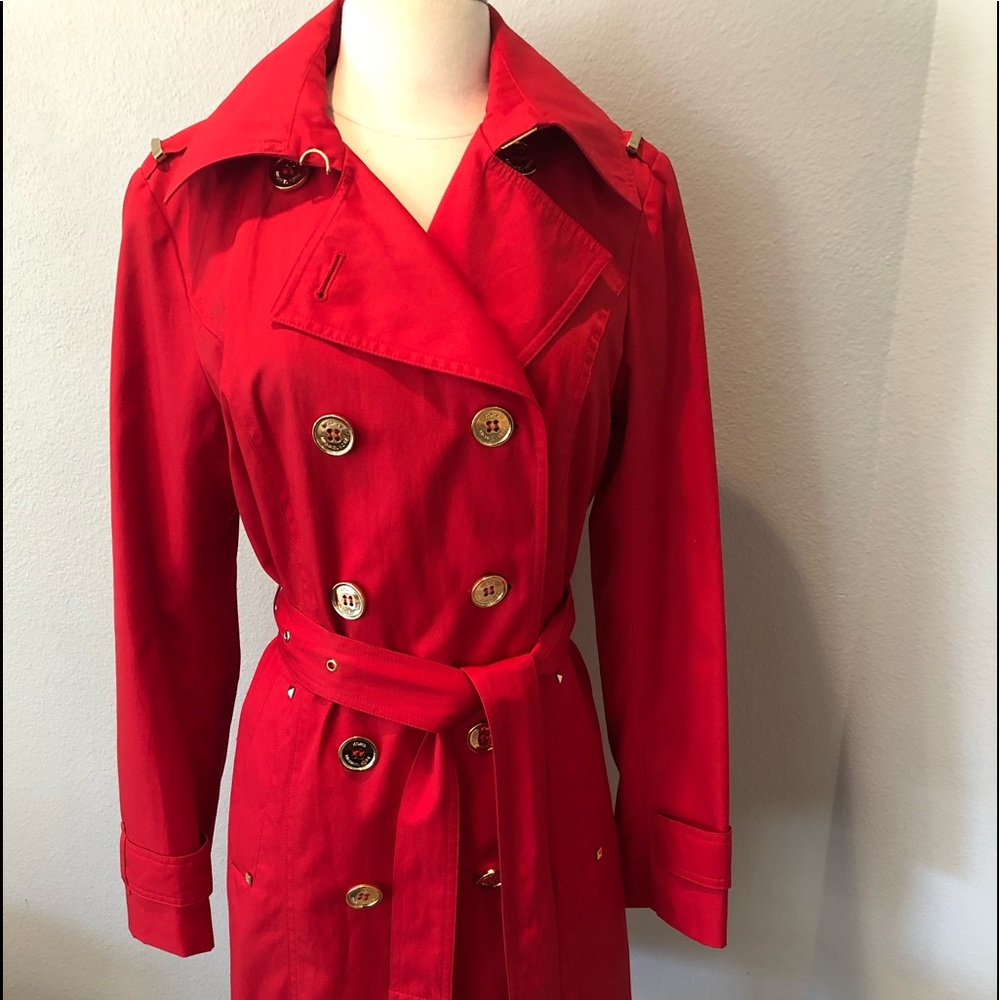 Michael Kors Red Belted Rain Coat Trench